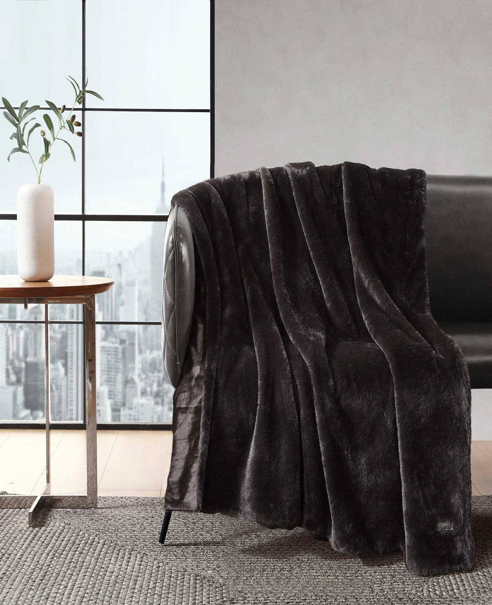 Kenneth Cole Faux Fur Solid Throw Blanket | BROWN