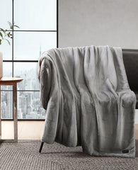 Kenneth Cole Faux Fur Solid Throw Blanket | GREY