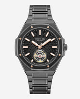 Kenneth Cole Skeleton Automatic Black Rose Gold Stainless Steel Bracelet Watch | BLACK