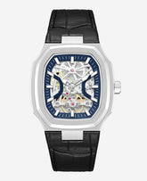 Kenneth Cole Skeleton Automatic Two-Tone Dial Leather Strap Watch | SILVER