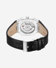 Kenneth Cole Skeleton Automatic Two-Tone Dial Leather Strap Watch | SILVER