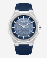 Kenneth Cole Skeleton Automatic Blue Dial Nylon Strap Watch | SILVER