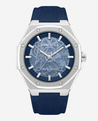 Kenneth Cole Skeleton Automatic Blue Dial Nylon Strap Watch | SILVER