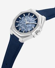 Kenneth Cole Skeleton Automatic Blue Dial Nylon Strap Watch | SILVER