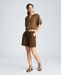 Kenneth Cole High Rise Fly Front Pleated Short | BRUNETTE