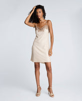 Kenneth Cole Sequin Netting Slip Dress Lace Trim Oyster | Kenneth Cole | OYSTER
