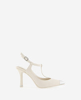 Kenneth Cole Romi T-Strap Heels – Off-White with Silver Detail | KC | OFF WHITE LEATHER