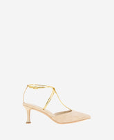 Kenneth Cole Umi T-Strap Suede Heel with Metallic Trim | Kenneth Cole | BUFF SUEDE