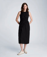 Kenneth Cole Poplin Asymmetrical Ruched Midi Dress | BLACK