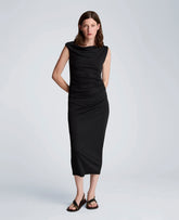 Kenneth Cole Ruched Waist Midi Off-The-Shoulder Dress | BLACK