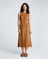 Kenneth Cole Drawstring Ruched A-Line Midi Milano Jersey Dress | SOFT COCOA