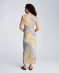 Kenneth Cole Ruched Waist Midi Off-The-Shoulder Dress | PASTEL YELLOW MULTI