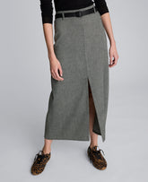 Kenneth Cole Herringbone Slit Front Belted Midi Skirt | BLACK/OYSTER