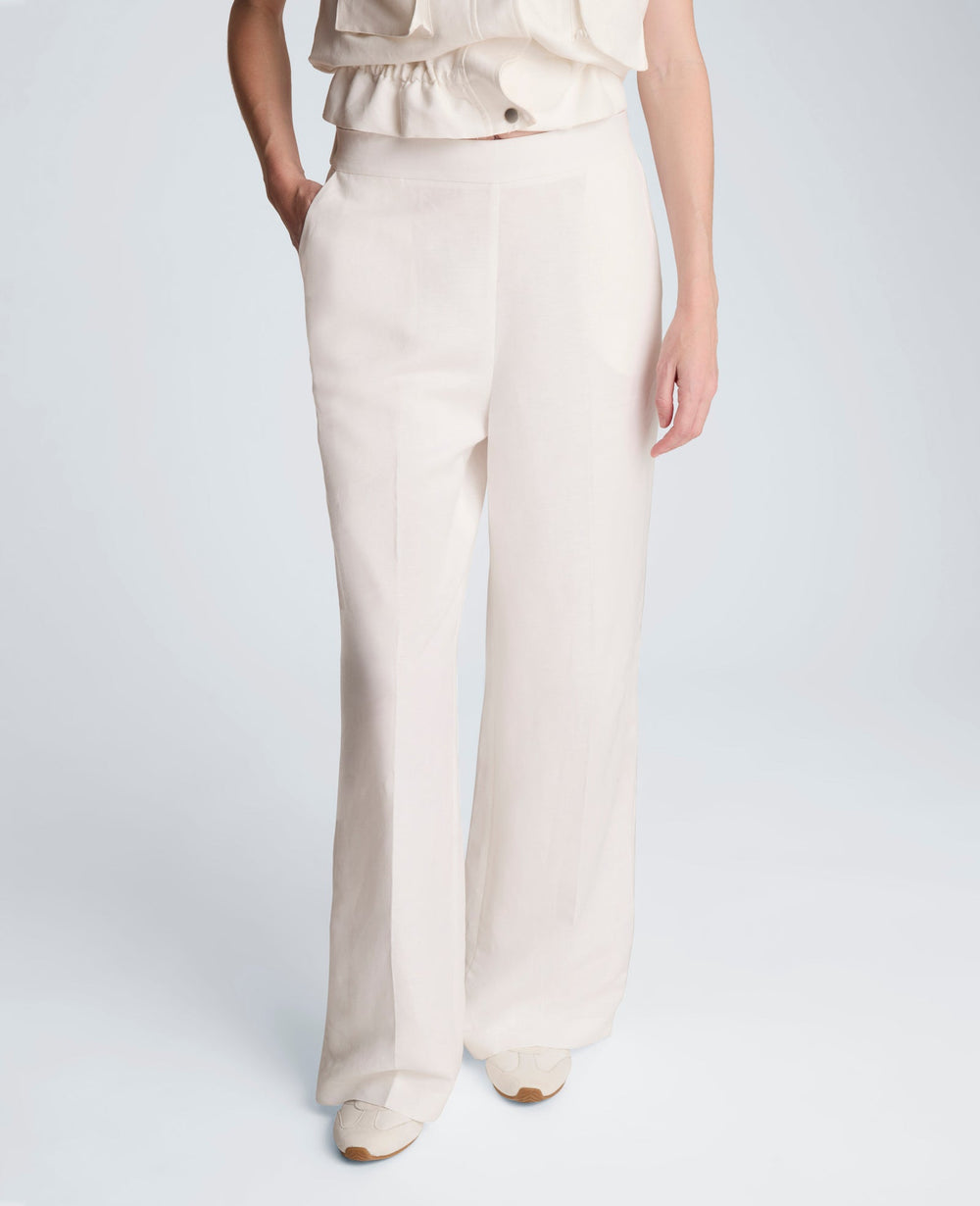 Kenneth Cole Pull On Wide Leg Linen Pant | PURE WHITE