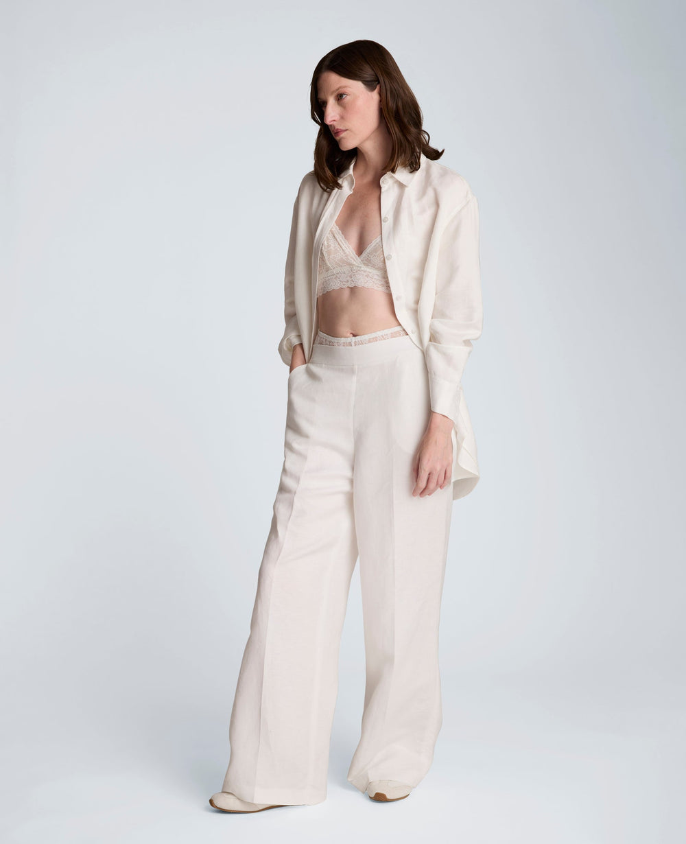Kenneth Cole Pull On Wide Leg Linen Pant | PURE WHITE