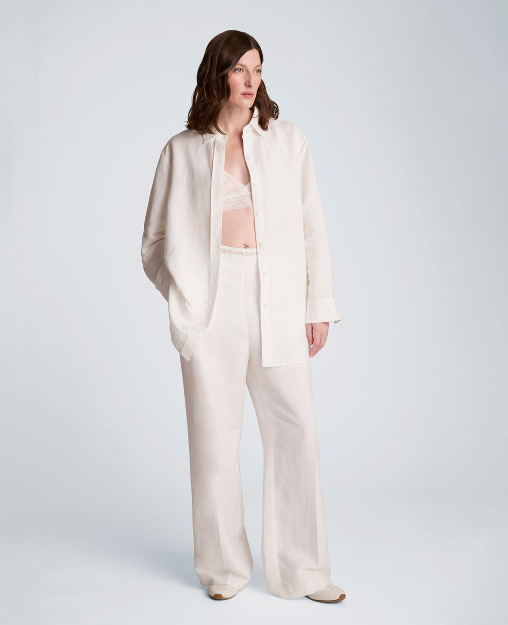 Kenneth Cole Pull On Wide Leg Linen Pant | PURE WHITE