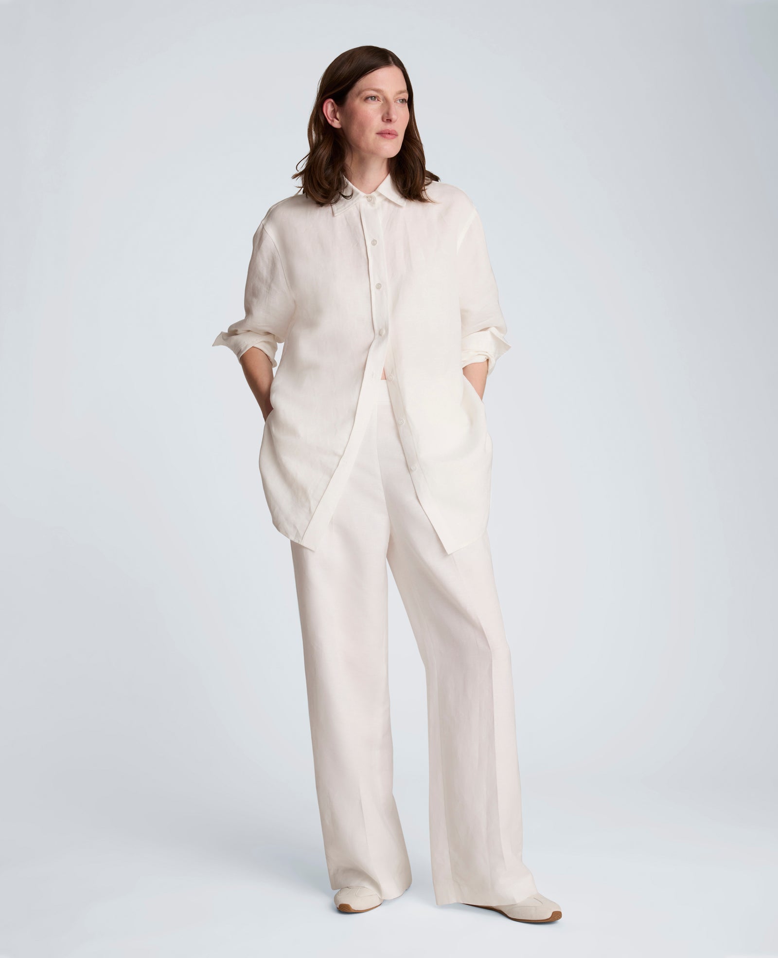 Kenneth Cole Pull On Wide Leg Linen Pant | PURE WHITE