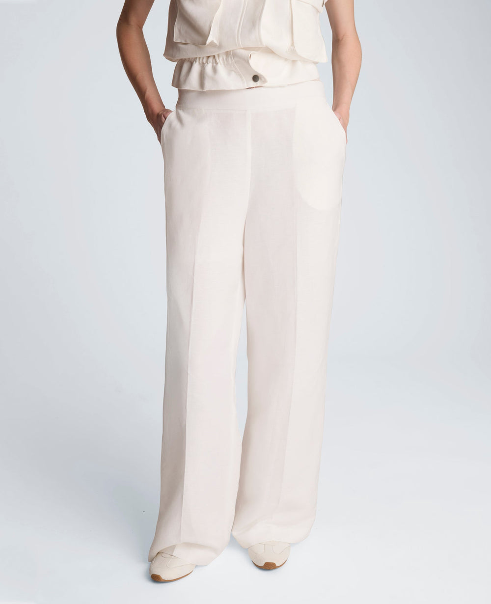 Kenneth Cole Pull On Wide Leg Linen Pant | PURE WHITE