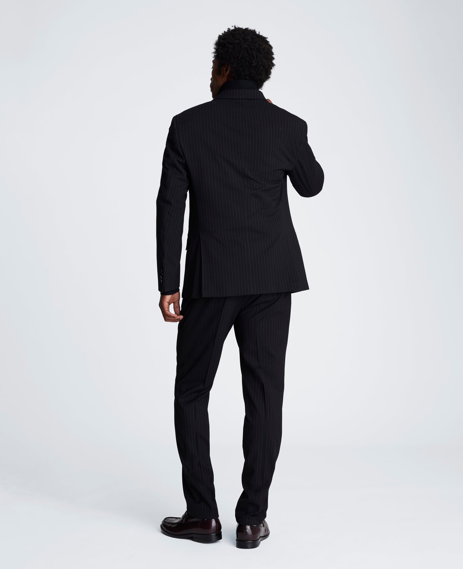 Kenneth Cole Ready Flex Slim-Fit Pinstripe Double-Breasted Suit | BLACK PINSTRIPE