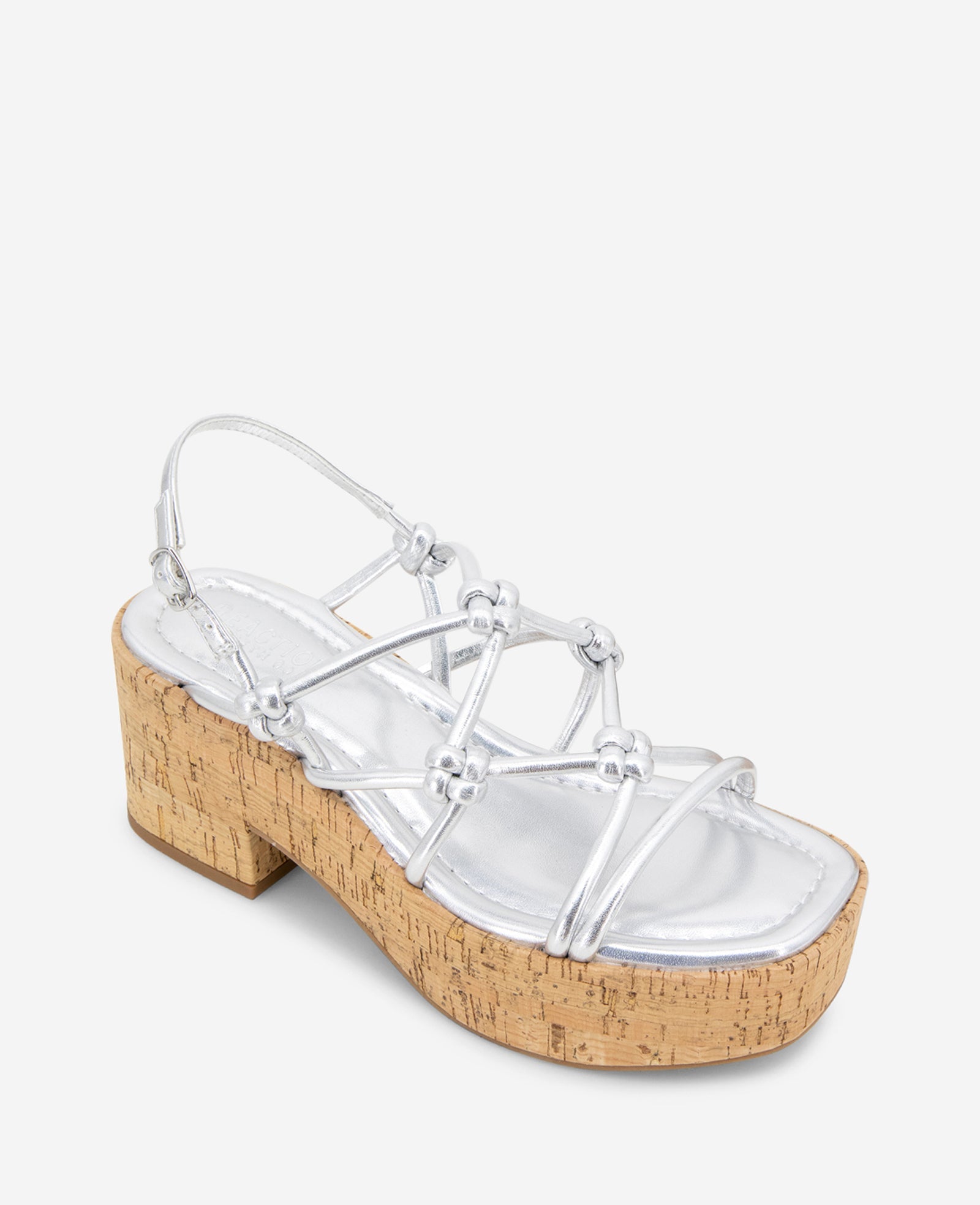 Kenneth Cole Shop Essa Silver Metallic Cork Platform Sandal | KC Reaction | SILVER METALLIC