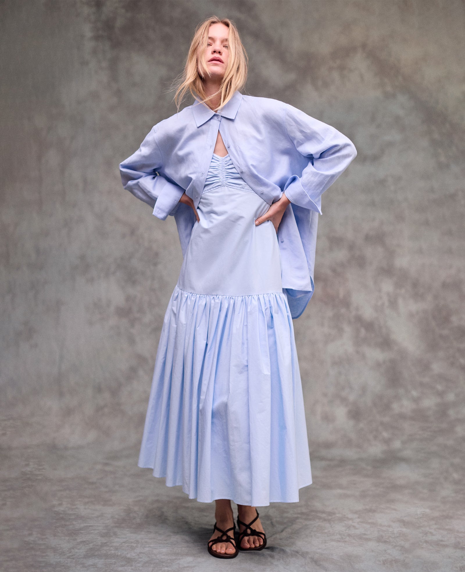 Kenneth Cole Sweetheart Bubble Flounce Midi Dress | TRANQUIL BLUE