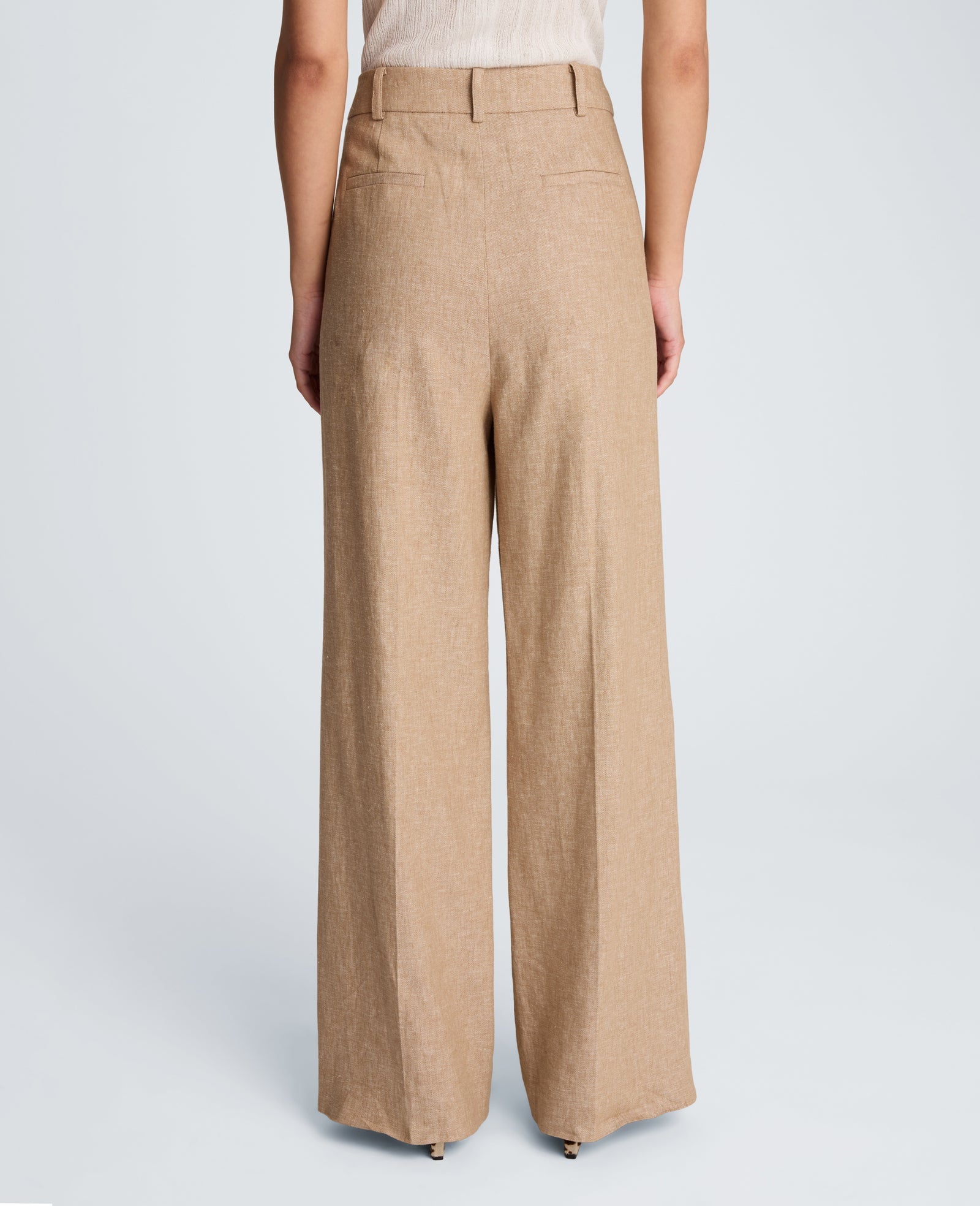 Kenneth Cole High Rise Fly Front Double Pleat Wide Leg Linen Blend Pant | MESA TAUP/MELANGE