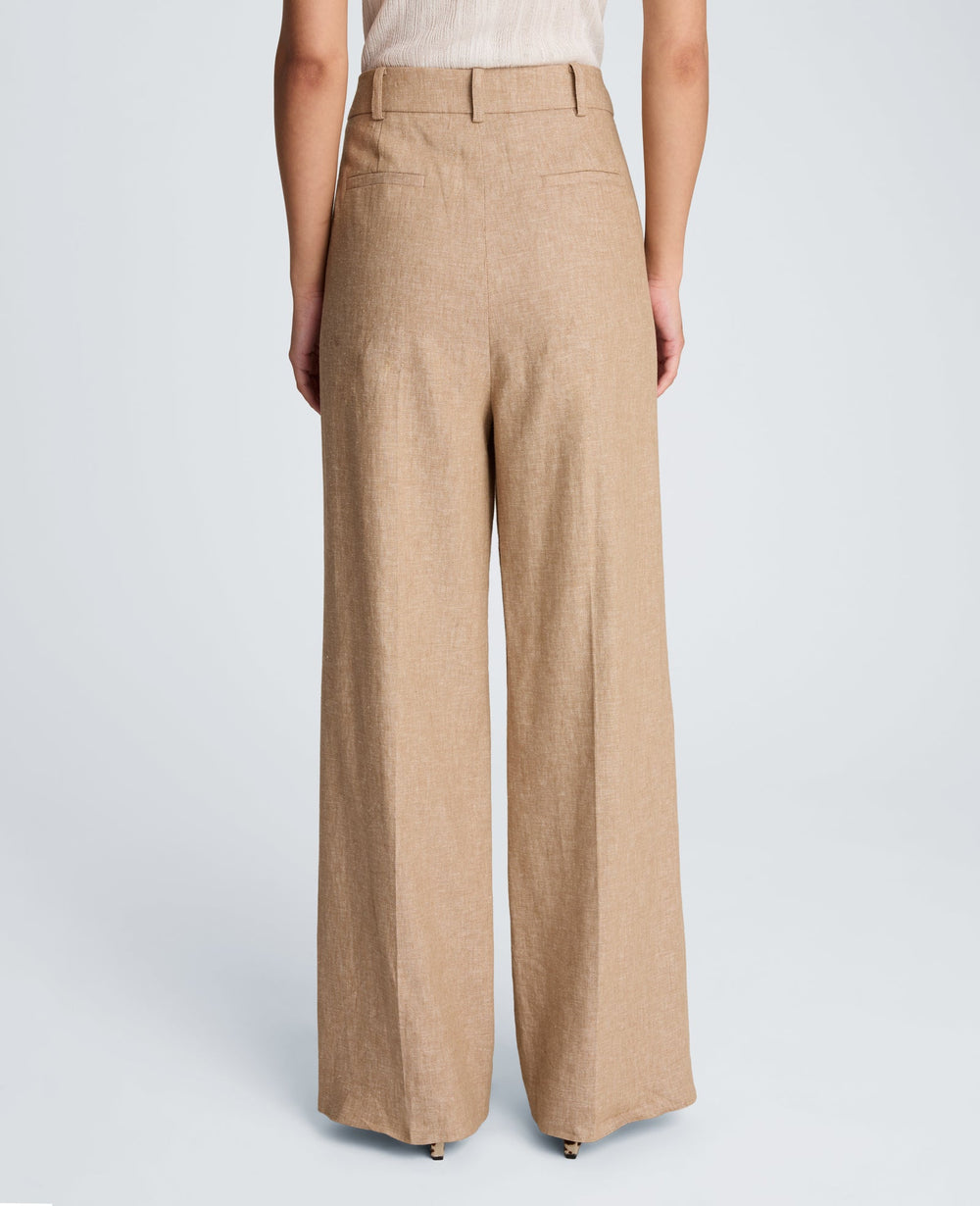 Kenneth Cole High Rise Fly Front Double Pleat Wide Leg Linen Blend Pant | MESA TAUP/MELANGE