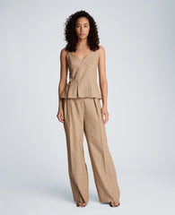 Kenneth Cole High Rise Fly Front Double Pleat Wide Leg Linen Blend Pant | MESA TAUP/MELANGE