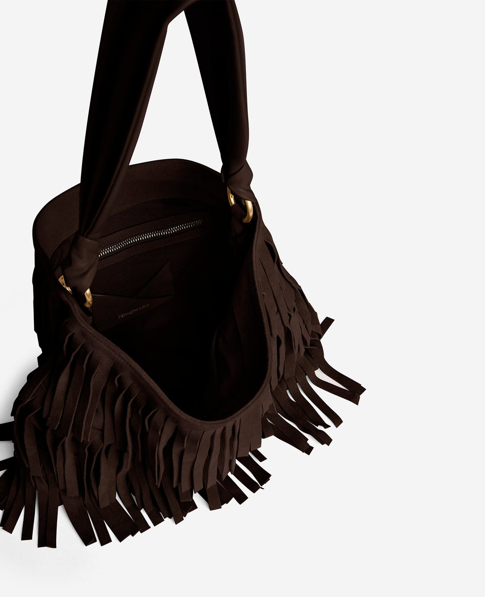 Kenneth Cole Fringe Slouch Hobo Bag | DARK BROWN