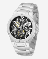 Kenneth Cole Skeleton Automatic Silver-IP Black Dial Stainless Steel Bracelet Watch | SILVER