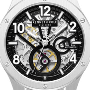 Kenneth Cole Skeleton Automatic Silver-IP Black Dial Stainless Steel Bracelet Watch | SILVER