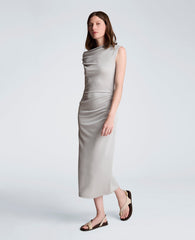 Kenneth Cole Ruched Waist Midi Off-The-Shoulder Dress | STONE GREY