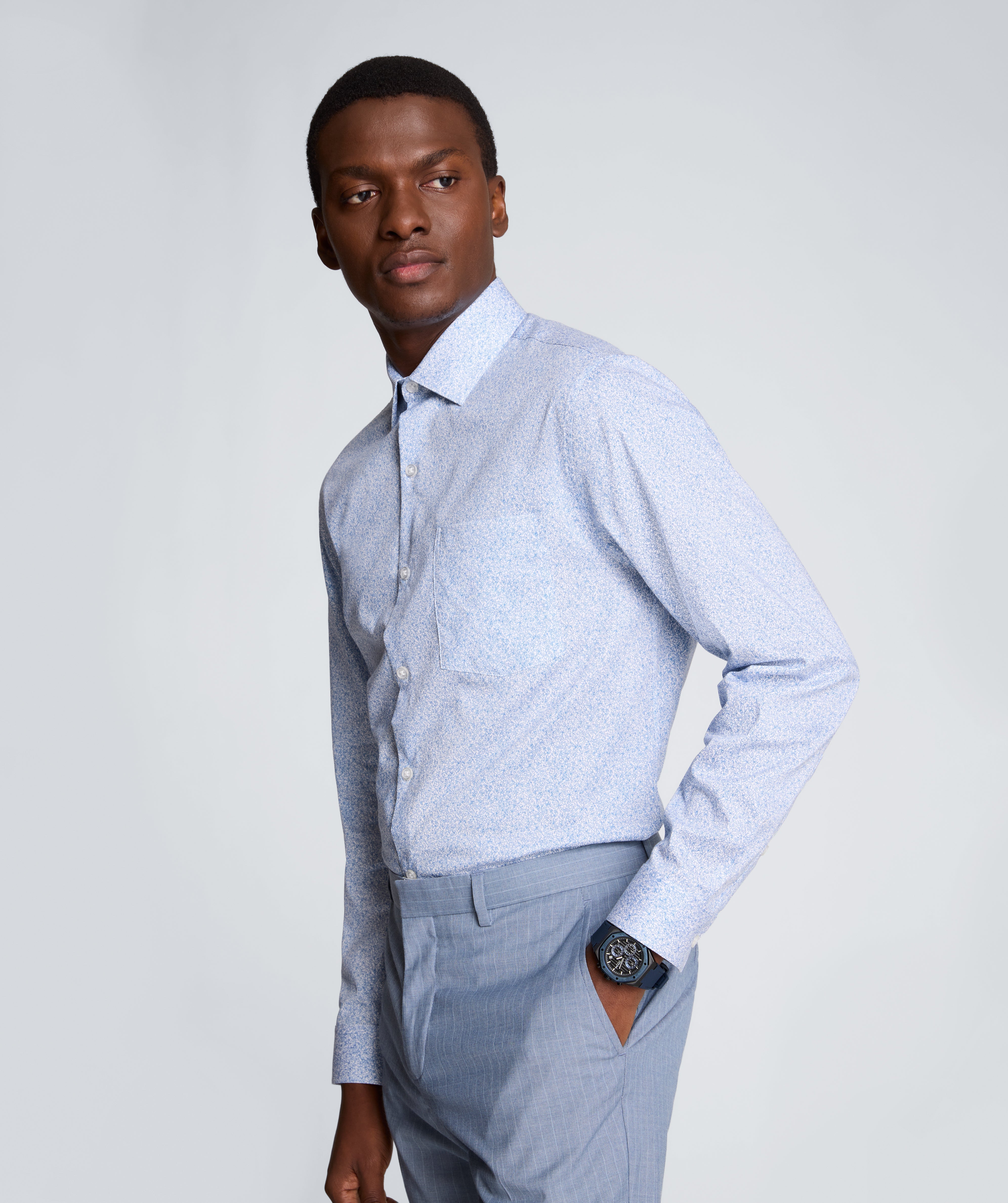 Kenneth Cole REACTION - Slim Fit Flex Stretch Dress Shirt | BLUE FLORAL