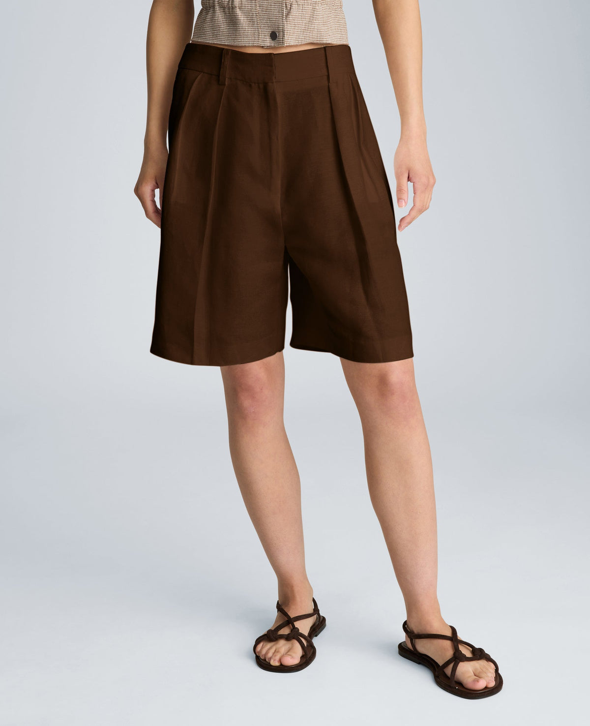 Kenneth Cole Fly Front High Rise Pleated Bermuda Short | BRUNETTE