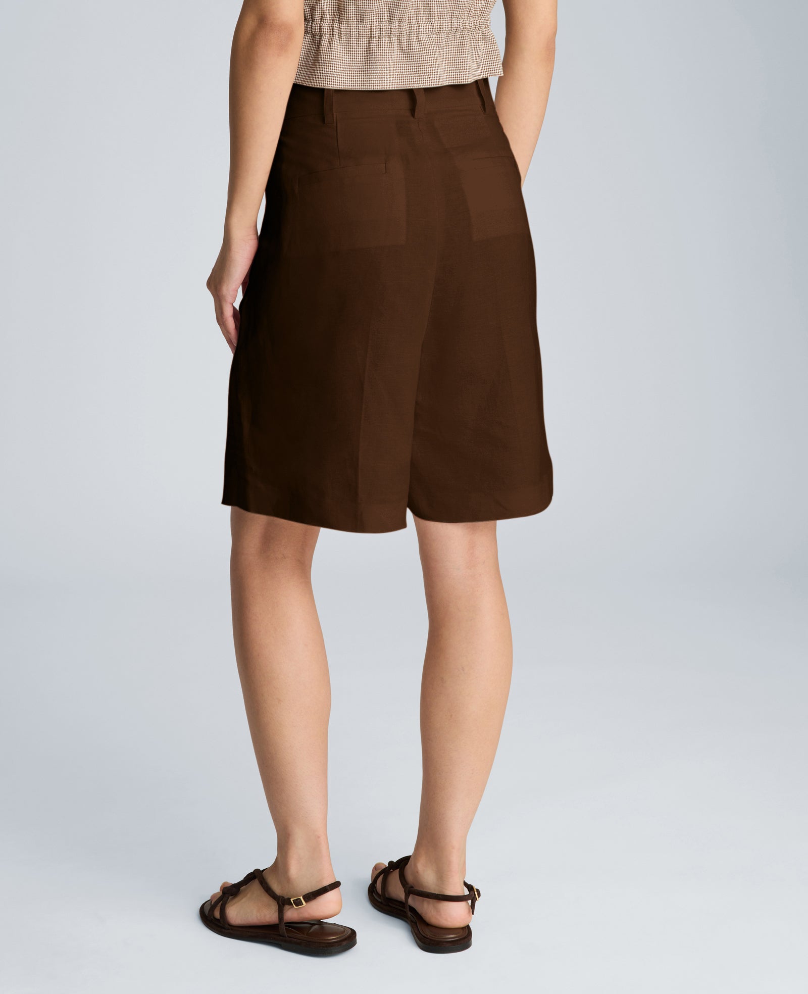 Kenneth Cole Fly Front High Rise Pleated Bermuda Short | BRUNETTE