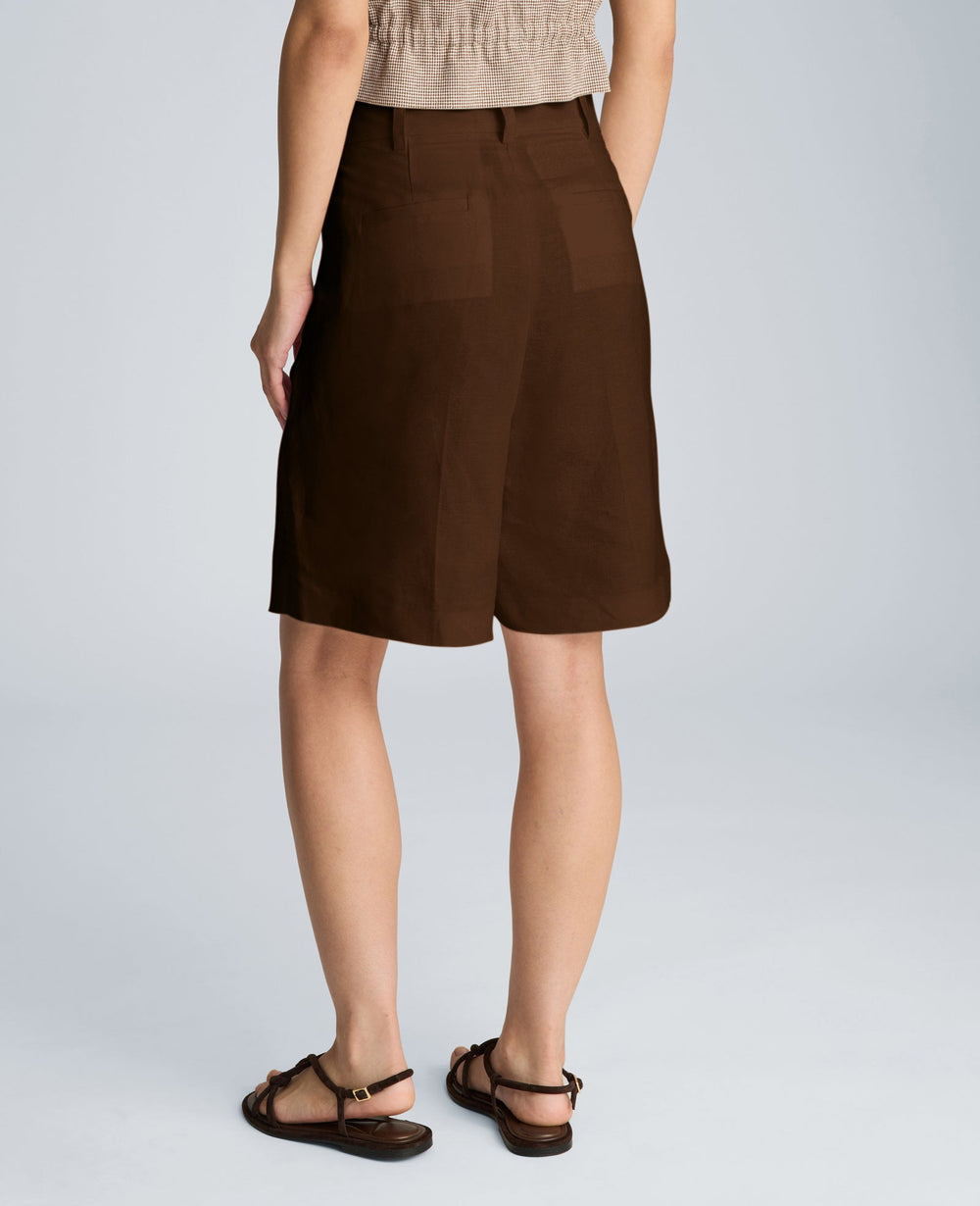 Kenneth Cole Fly Front High Rise Pleated Bermuda Short | BRUNETTE