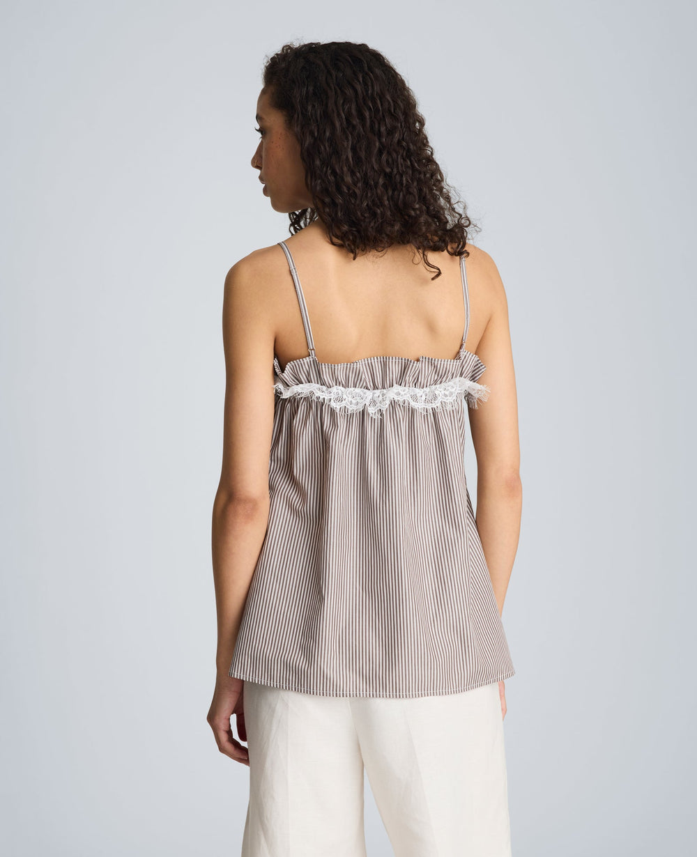 Kenneth Cole Shirred Neck Cami with Lace Trim Detail | BRUNETTE/PURE WHITE