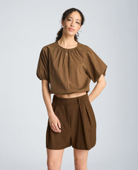 Kenneth Cole Shirred Neck Raglan Bubble Blouse | BRUNETTE