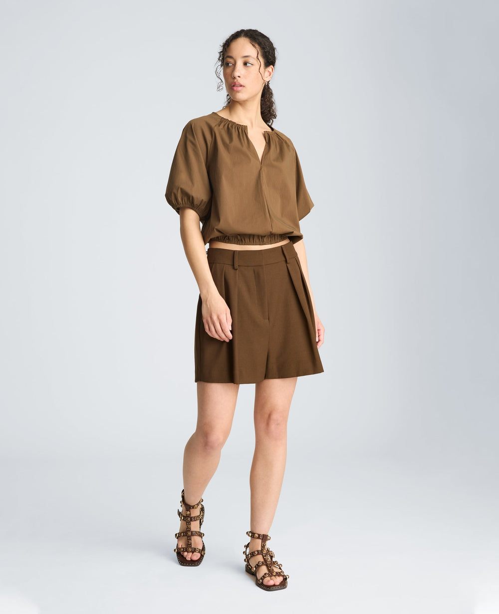 Kenneth Cole Shirred Neck Raglan Bubble Blouse | BRUNETTE