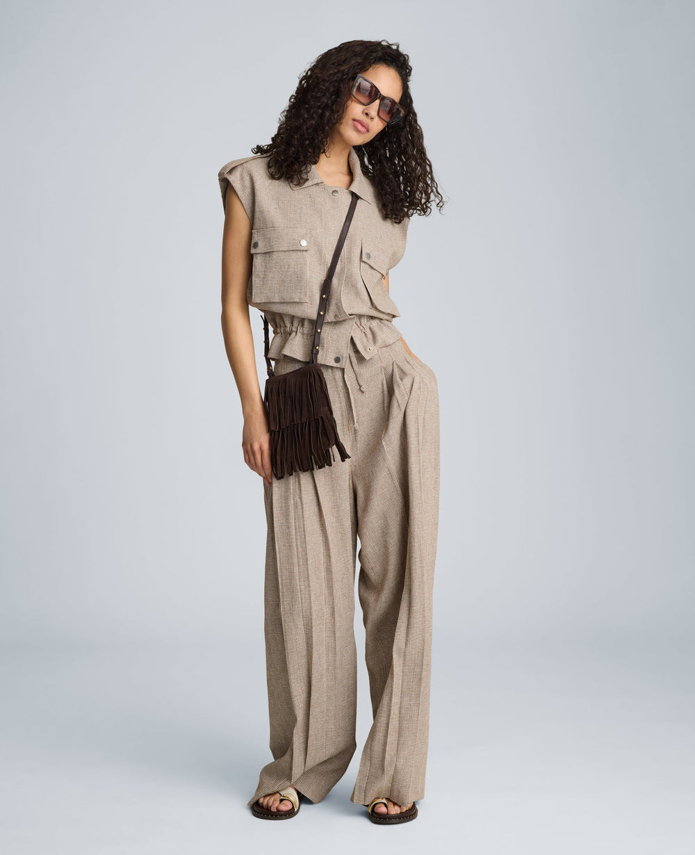 Kenneth Cole High Rise Fly Front Wide Leg Triple Pleat Pant | BRUNETTE/PUR WHT