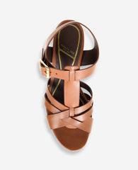 Kenneth Cole Lotus Woven Leather T-Strap Wood Platform Sandal | LUGGAGE LEATHER
