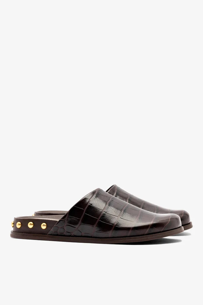 Kenneth Cole Larroudé x Kenneth Cole: Clog Dark Oak Croco Leather | CROCO