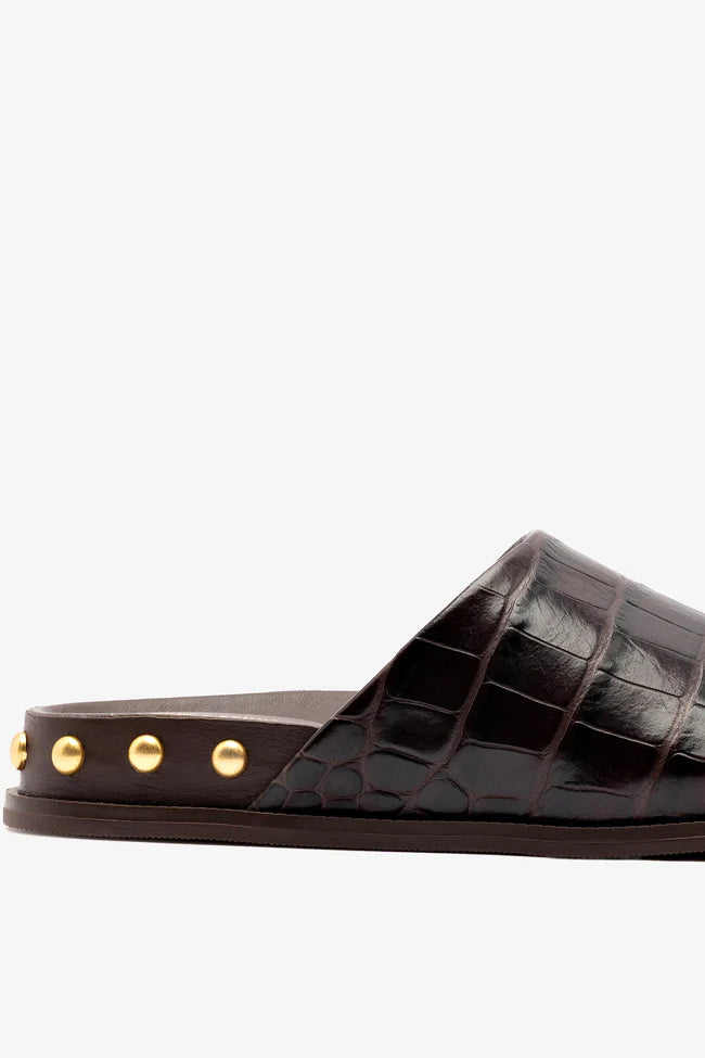 Kenneth Cole Larroudé x Kenneth Cole: Clog Dark Oak Croco Leather | CROCO