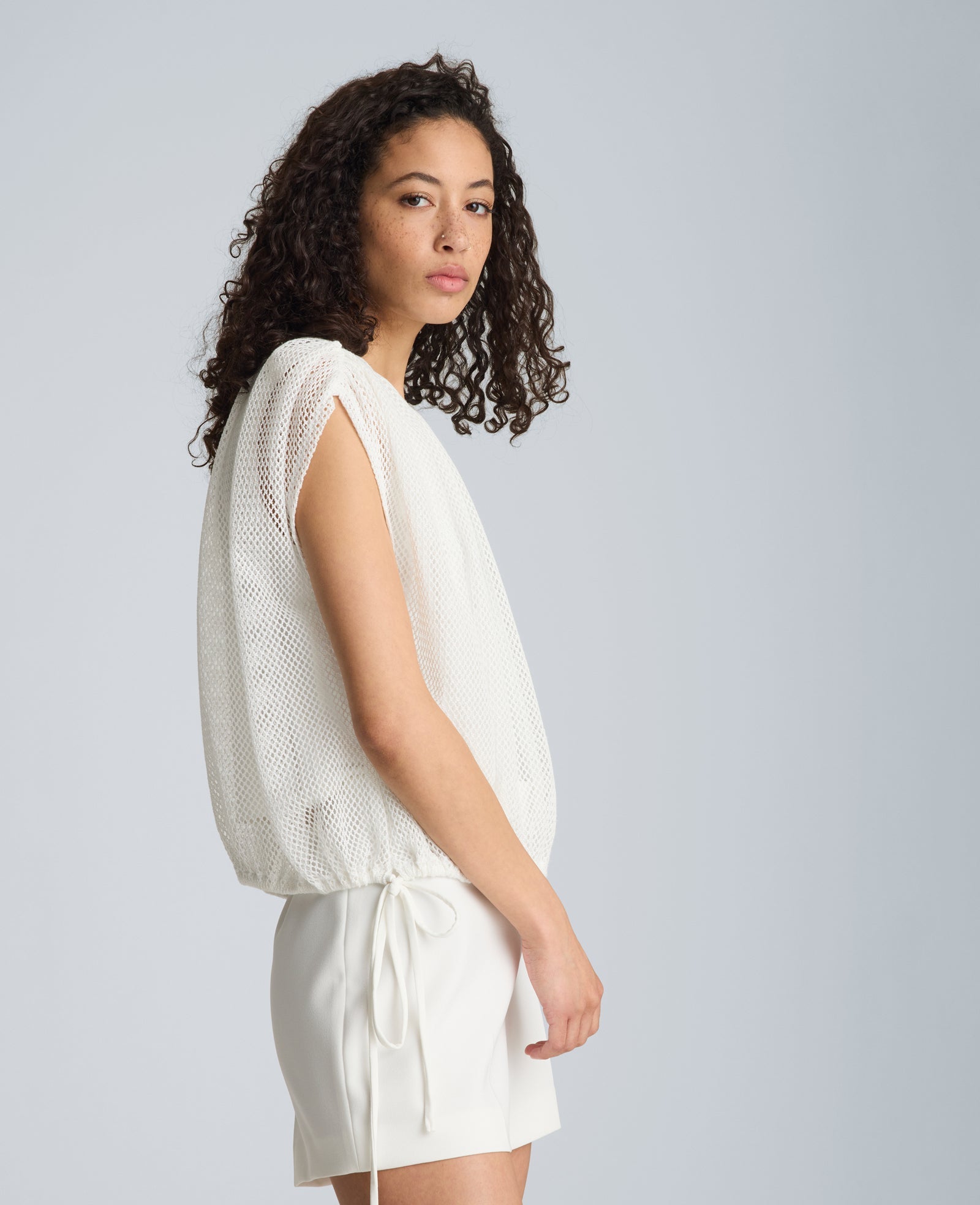 Kenneth Cole Bubble Top with Ties | PURE WHITE