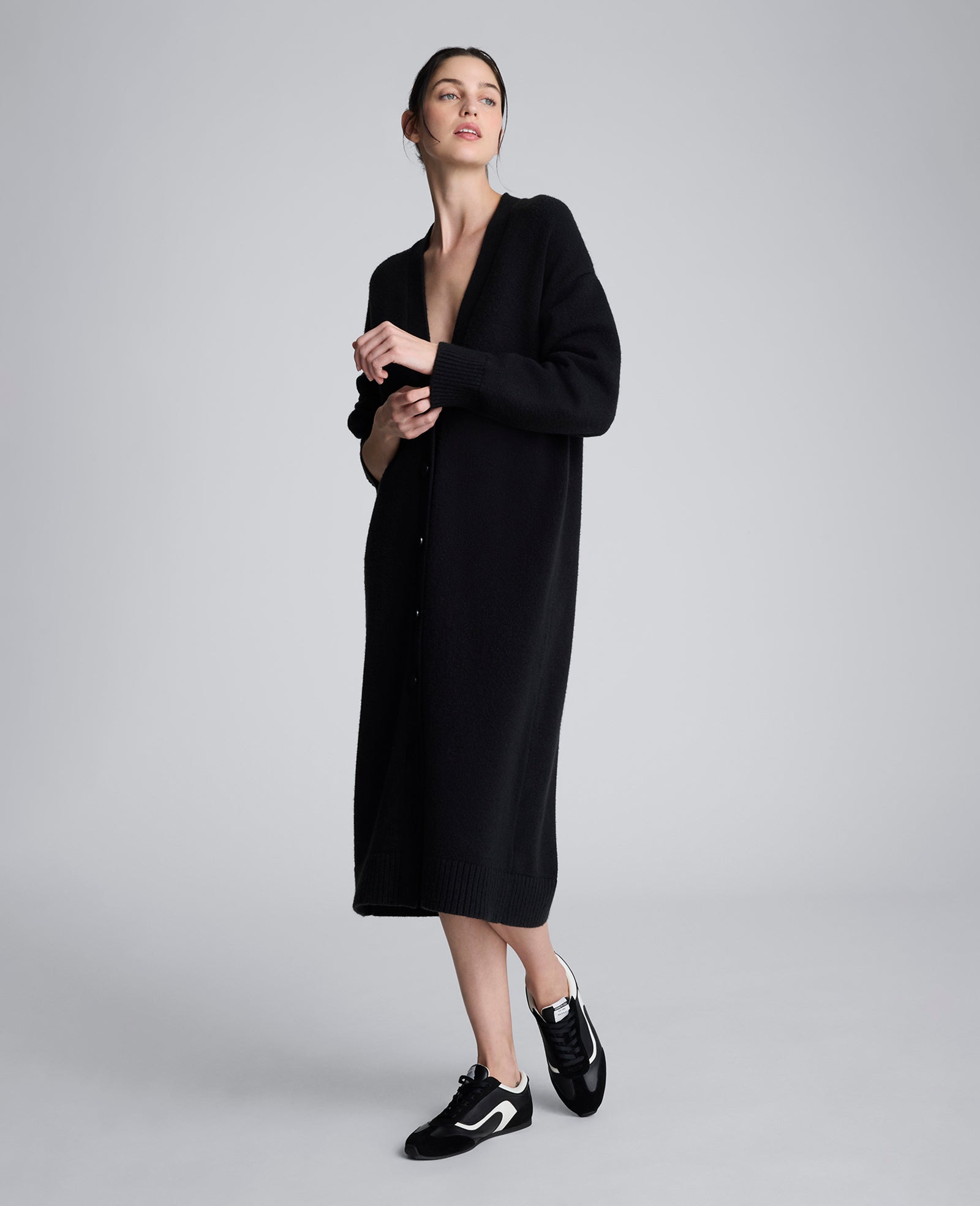 Kenneth Cole Long Button Front Cardigan Duster – Black | Kenneth Cole | BLACK