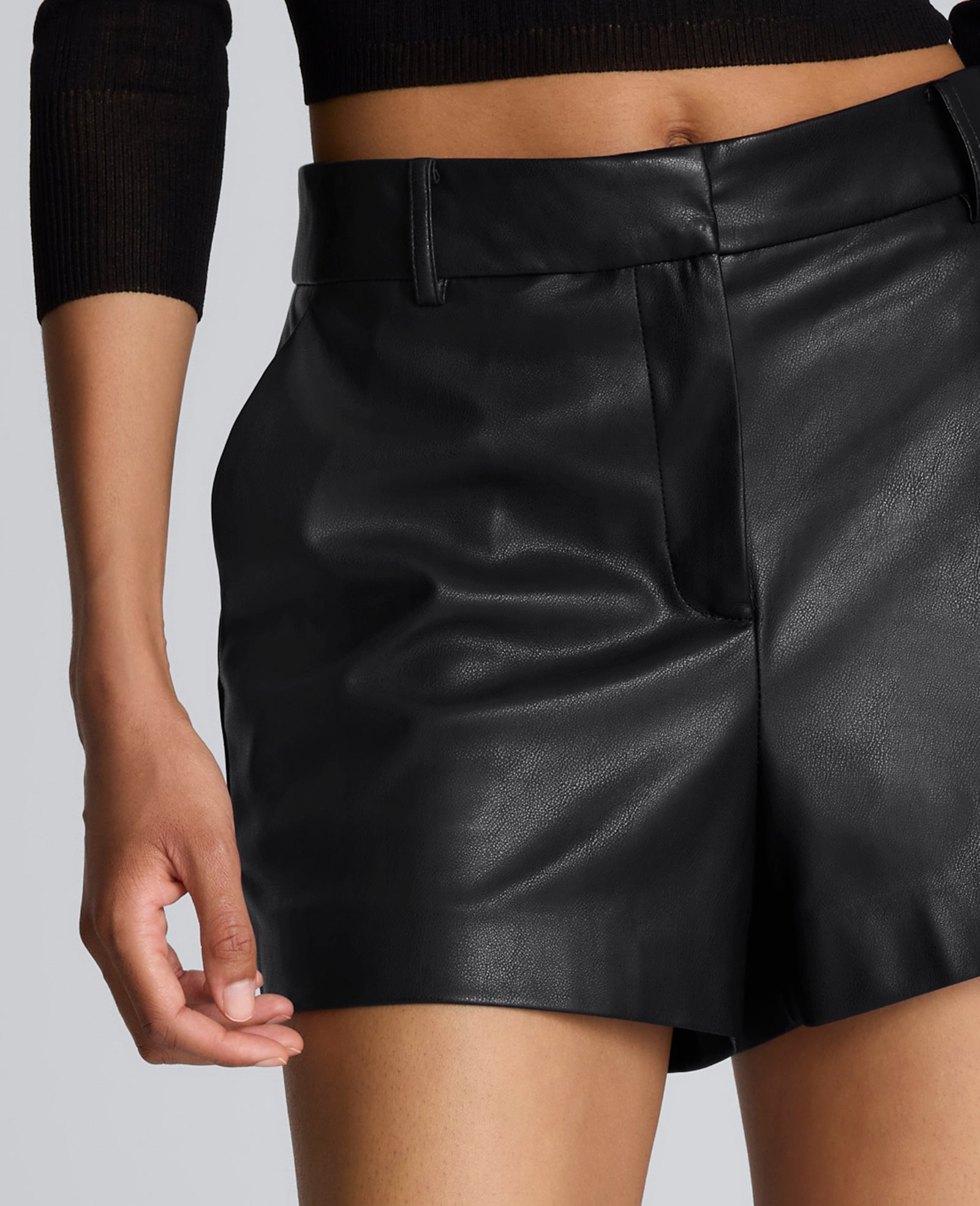 Kenneth Cole Faux Leather Fly Front Short | BLACK