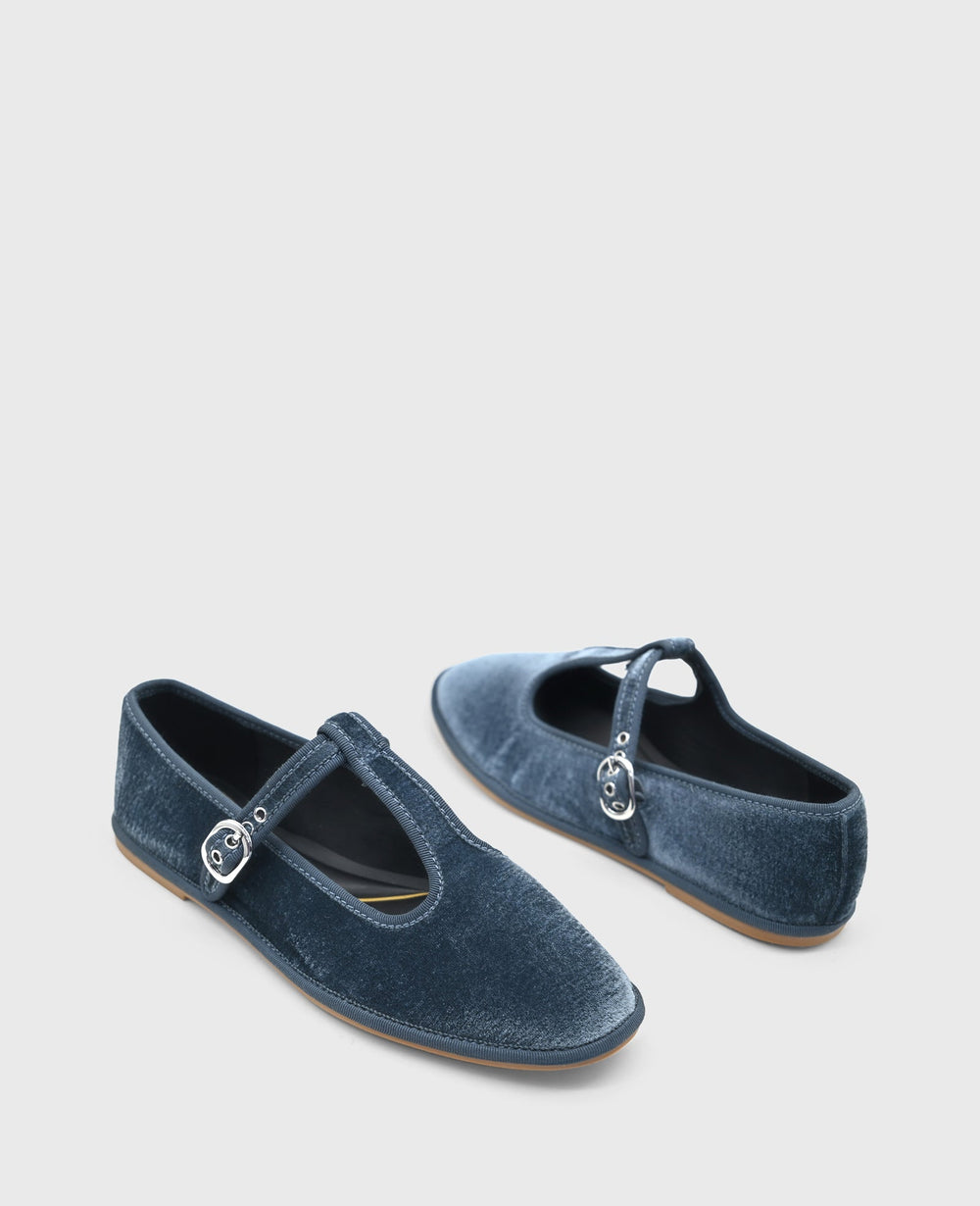 Kenneth Cole Verona Blue Velvet T-Strap Mary Jane Flat | Kenneth Cole | BLUE VELVET