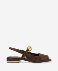 Kenneth Cole Illia Suede Open Toe Hardware Flat Slingback | CHOCOLATE SUEDE