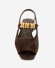 Kenneth Cole Illia Suede Open Toe Hardware Flat Slingback | CHOCOLATE SUEDE