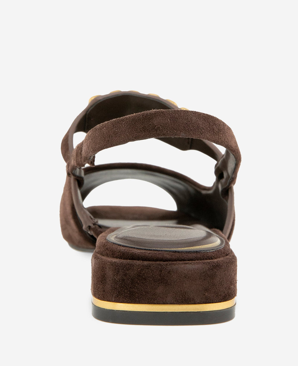 Kenneth Cole Illia Suede Open Toe Hardware Flat Slingback | CHOCOLATE SUEDE